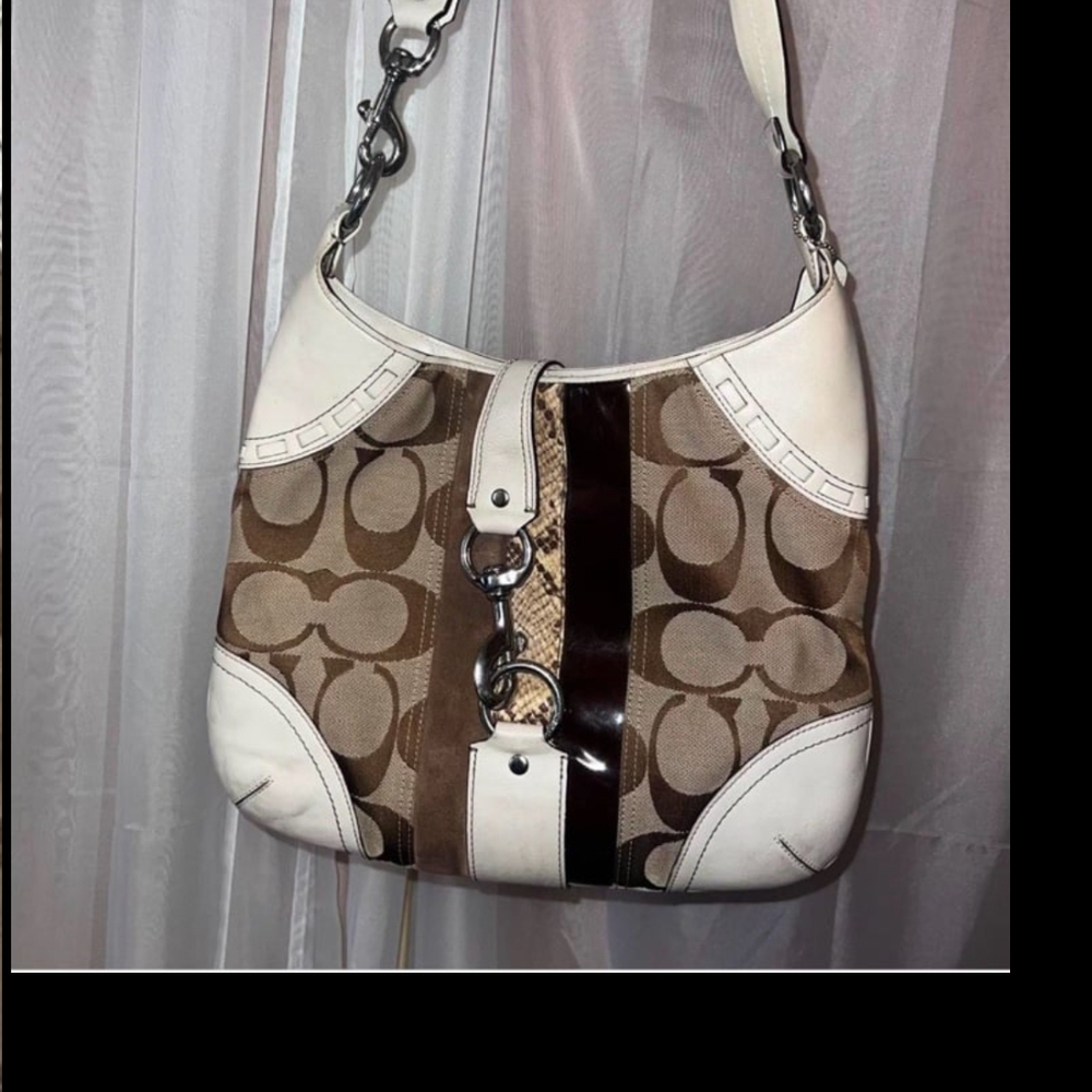 Coach Brown and Cream Signature Shoulder Bag